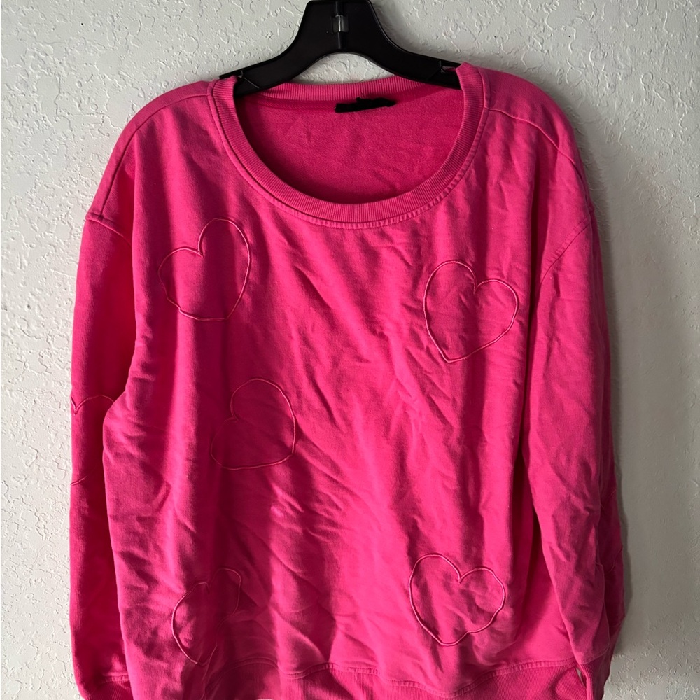 Pink Heart Embroidered Sweatshirt